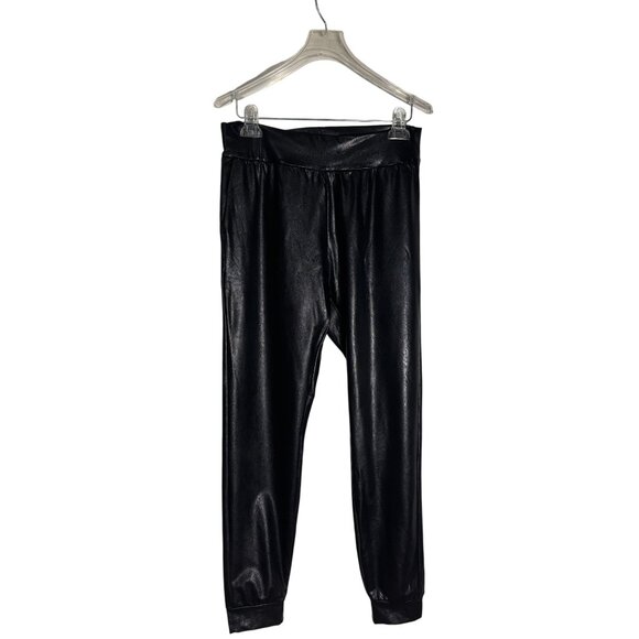 Commando Black Faux Leather Jogger Pants With Elastic Waistband & Cuffed Ankles - Picture 2 of 12